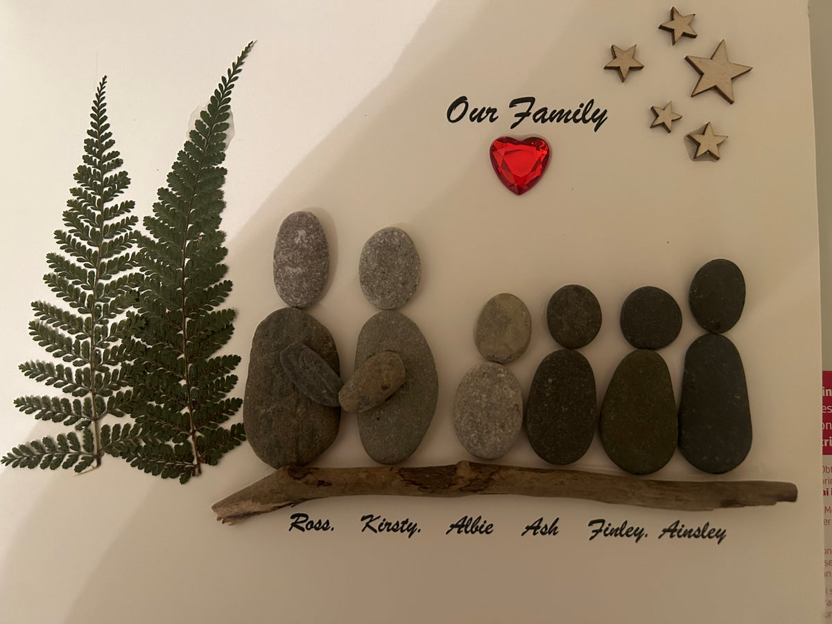 Our Family Personalised Pebble Art Frame with Driftwood & Fern