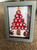 Merry Christmas letter pebble tree art frame with robins in Santa hats