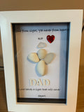 Handmade memorial pebble art frame for Dad with heartfelt sentiment and red gem heart