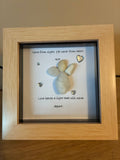 Handmade memorial pebble angel frame with silver gem hearts and heartfelt sentiments