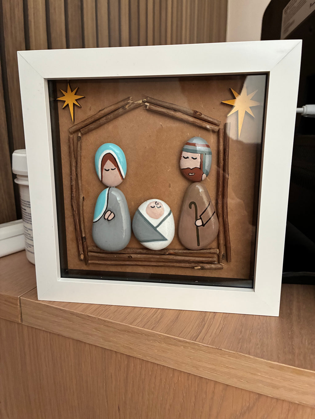 Nativity Scene Pebble Art Frame