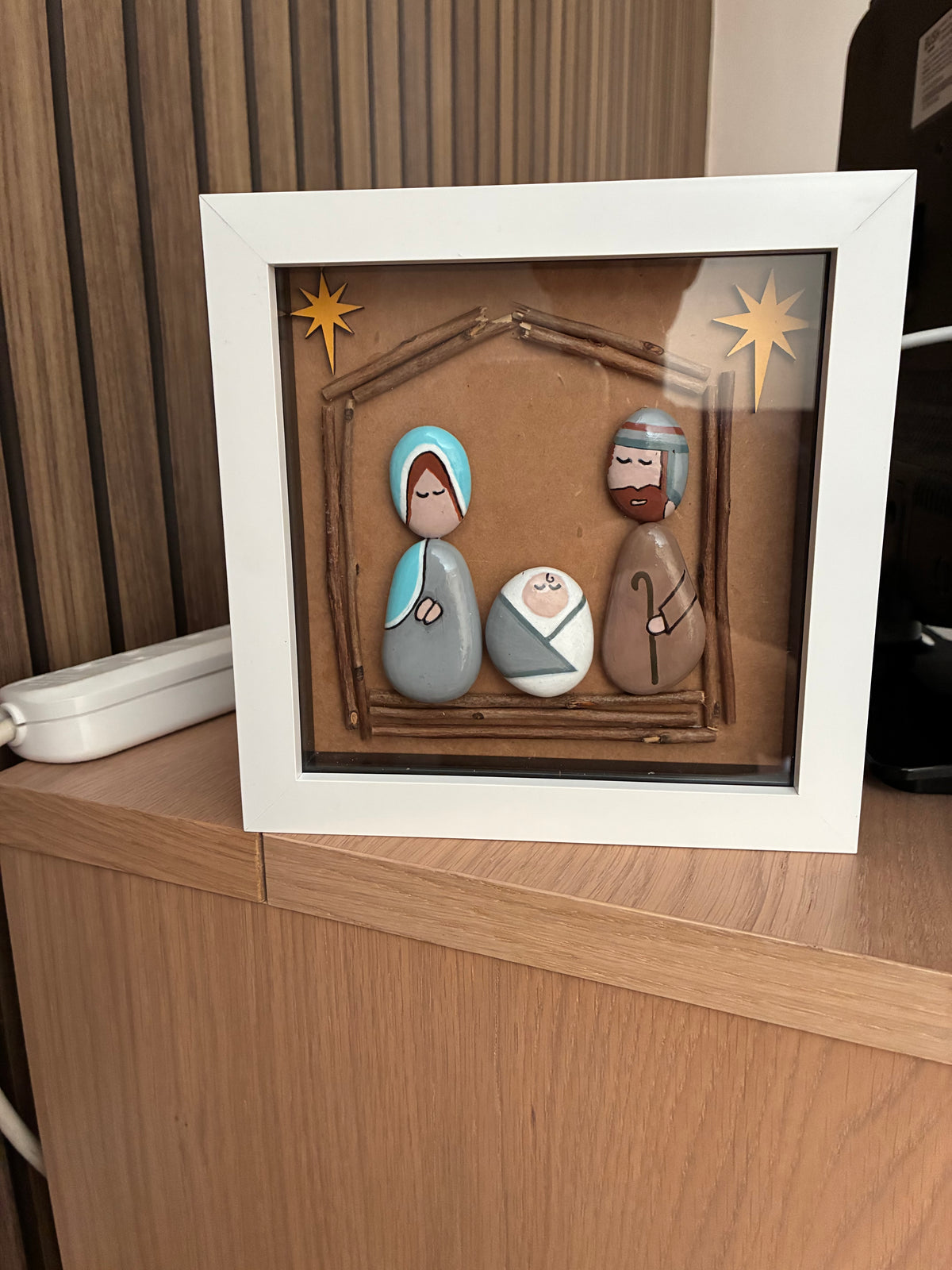 Nativity Scene Pebble Art Frame