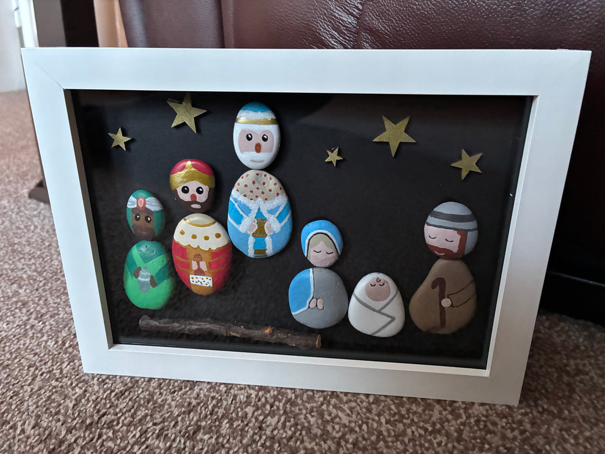 Nativity Scene Pebble Art Shadow Box