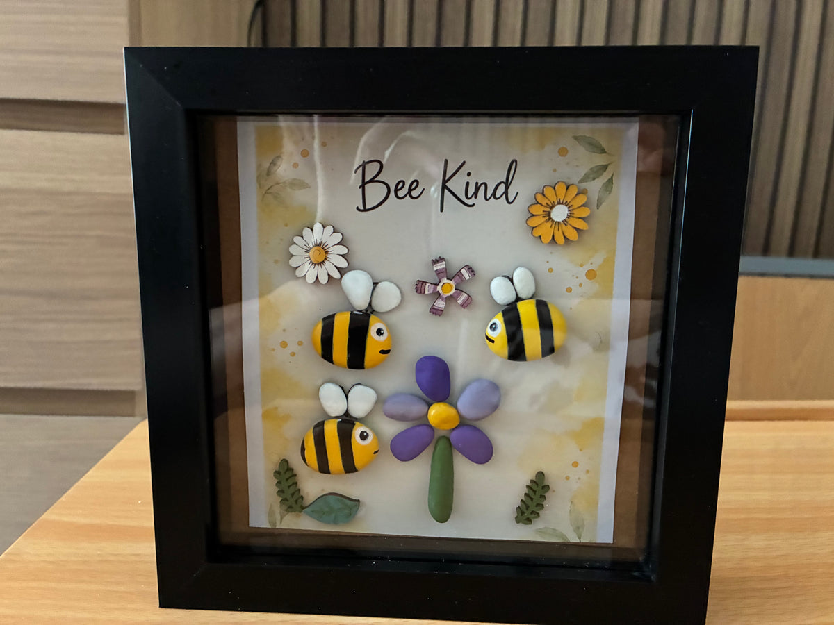 Bee Kind Pebble Art Shadow Box Frame