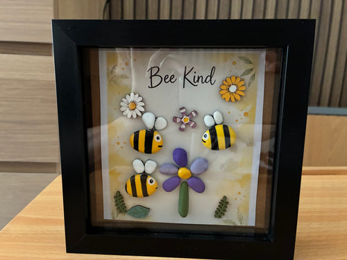 Bee Kind Pebble Art Shadow Box Frame