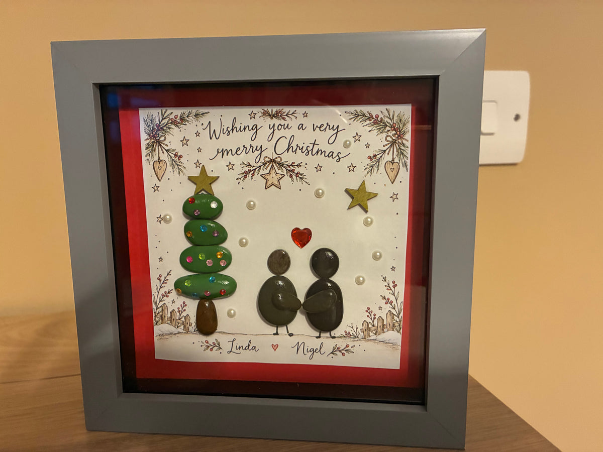 Personalised Christmas Couple Pebble Art Frame